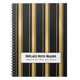 Personalized Vertical Stripe Black Gold Notizblock