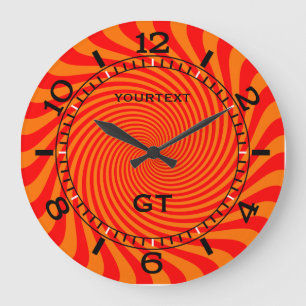 Personalized Vibrant Hot Orange Swirl Dial on a Große Wanduhr