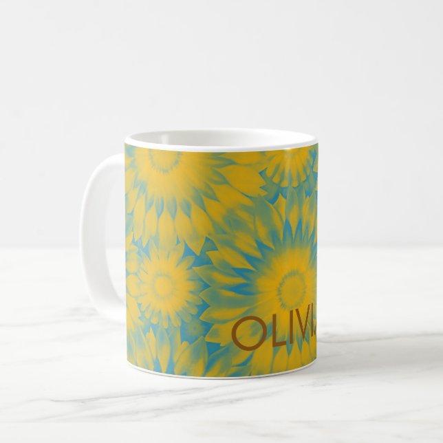 Personalized Vibrant Sunflower Tie-Dye Art Kaffeetasse (Vorderseite Links)