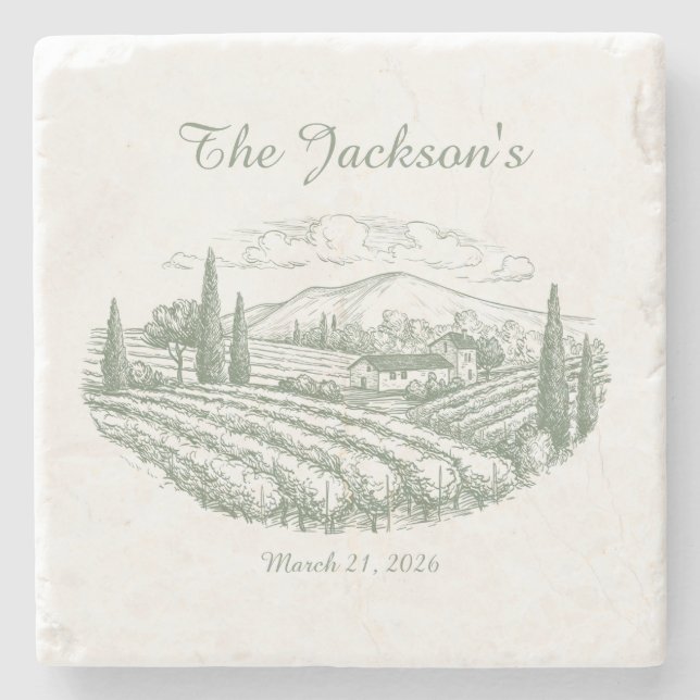 Personalized Vineyard Wedding Coasters  Steinuntersetzer (Vorderseite)