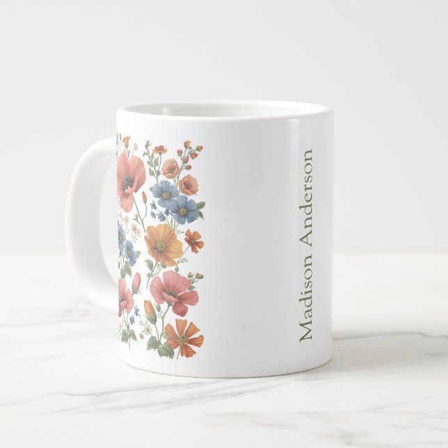 Personalized Vintage Botanical Poppies Jumbo-Tasse (Vorderseite Links)