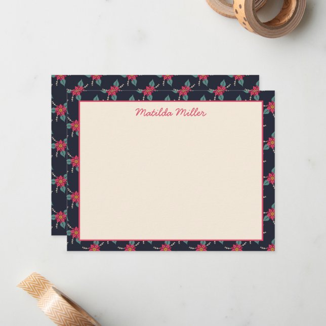 Personalized Vintage Floral Note Card Mitteilungskarte (Vorderseite/Rückseite Beispiel)