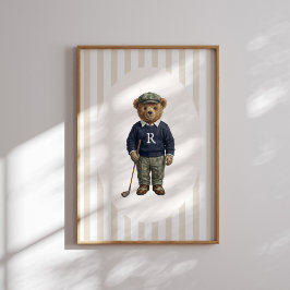 Personalized Vintage Golf Teddy Bear Wall Art Poster
