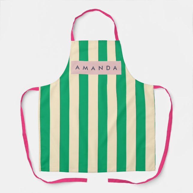 Personalized Vintage Green and Cream Stripe Schürze (Vorderseite)