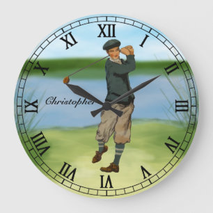 Personalized Vintage look Golfer Golf  swing Große Wanduhr