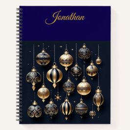 Personalized Vintage Navy Blue and Gold Christmas Notizbuch
