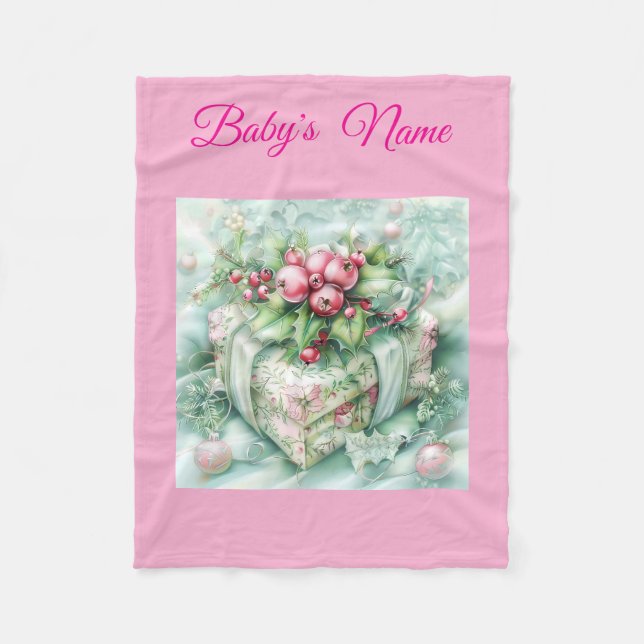 Personalized Vintage Pink Christmas Baby Blanket – Fleecedecke (Vorderseite)