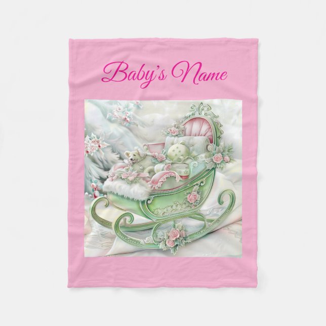 Personalized Vintage Pink Christmas Baby Blanket  Fleecedecke (Vorderseite)