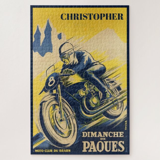 Personalized Vintage Retro Motorcycle Racing Art Puzzle (Vertikal)