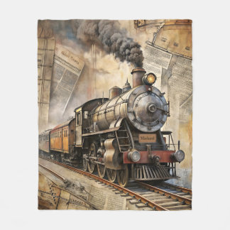 Personalized Vintage Steam Train Retro Travel Fleecedecke