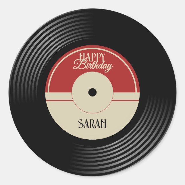 Personalized Vinyl Record Birthday  Runder Aufkleber (Vorderseite)