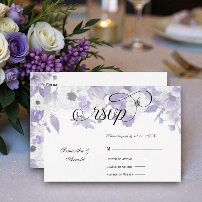 Personalized Violet Purple Flowers Wedding RSVP Karte (Von Creator hochgeladen)