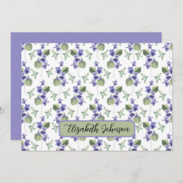Personalized Violets Floral Botanical Note Card Mitteilungskarte