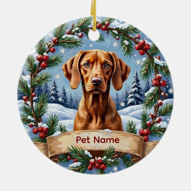 Personalized Vizsla Christmas Keramik Ornament (Hinten)