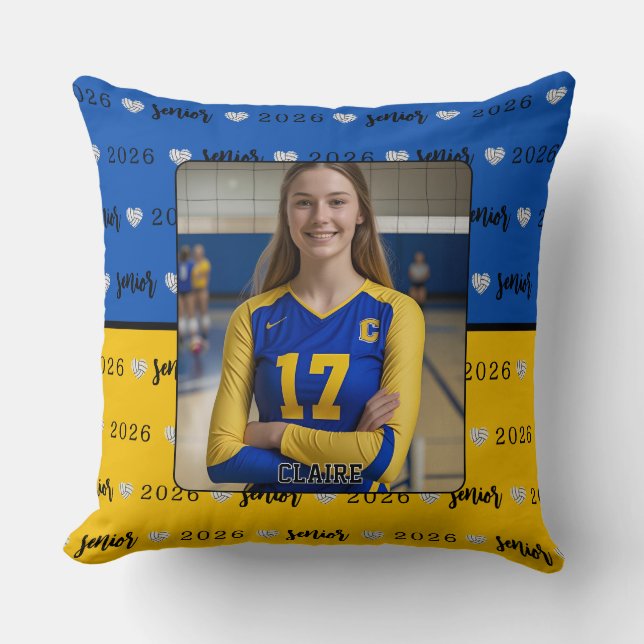 Personalized Volleyball Blue and Yellow Senior Kissen (Vorderseite)