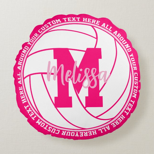 Personalized Volleyball Team Pink Girls Rundes Kissen (Vorderseite)