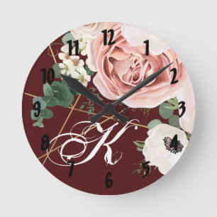 Personalized Wall Clock Geometric Garden Rose Wine Runde Wanduhr