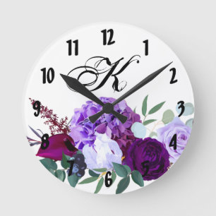 Personalized Wall Clock Lavender Hibiscus on Whi Runde Wanduhr