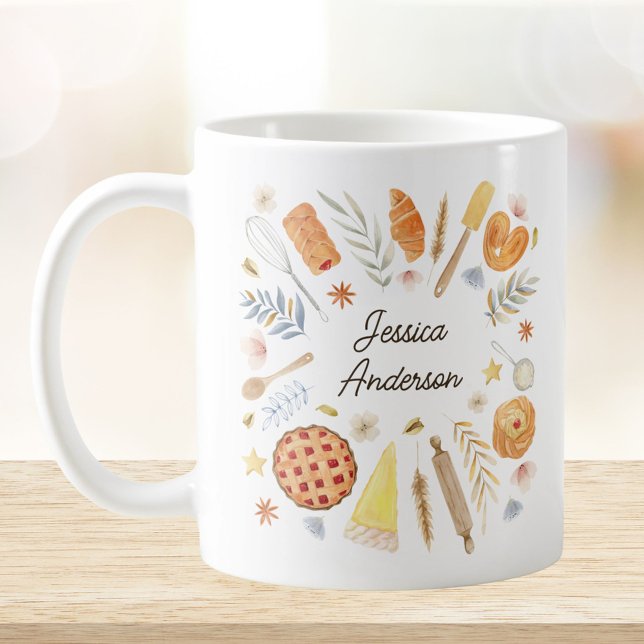 Personalized Watercolor Baking Pastry Chef Kaffeetasse (In situ)