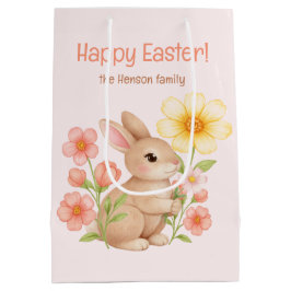Personalized Watercolor Bunny Happy Easter Mittlere Geschenktüte