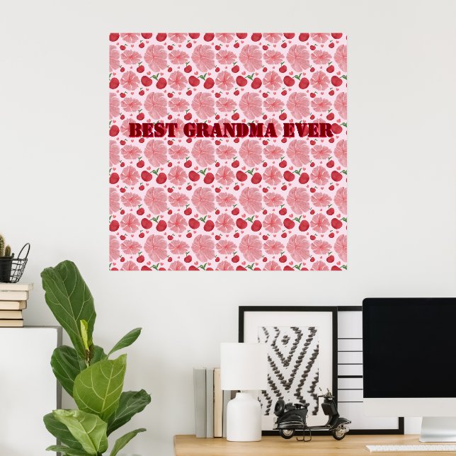 Personalized Watercolor Cherry Floral Pattern,  Poster (Heimbüro)