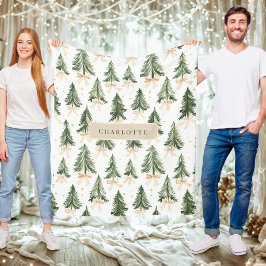 Personalized Watercolor Christmas Tree Blanket Fleecedecke