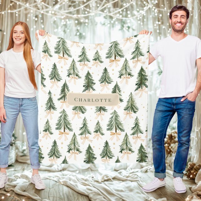 Personalized Watercolor Christmas Tree Blanket Fleecedecke (Von Creator hochgeladen)