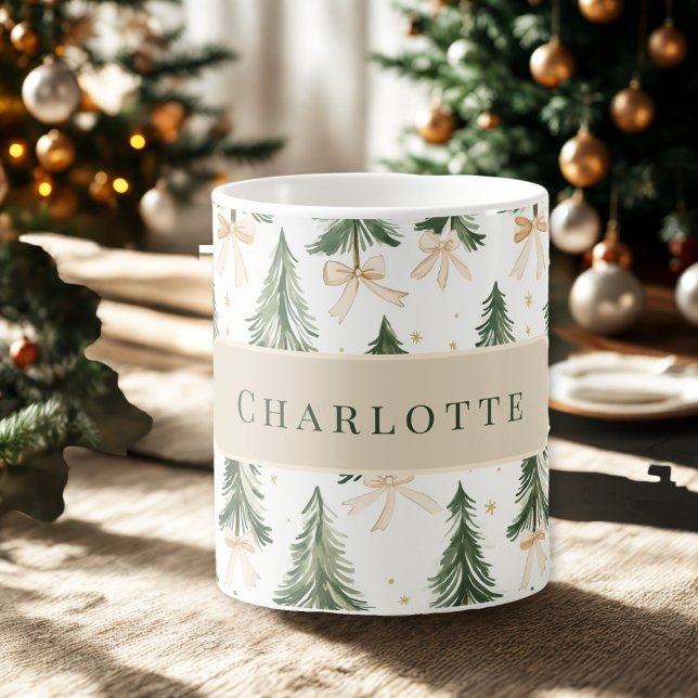 Personalized Watercolor Christmas Tree Name Mug Kaffeetasse (Von Creator hochgeladen)