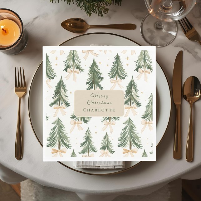 Personalized Watercolor Christmas Tree Napkins Serviette (Von Creator hochgeladen)