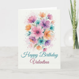 Personalized Watercolor Floral Birthday Card Karte