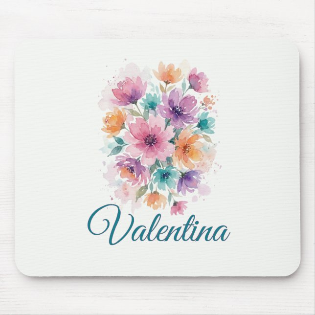 Personalized Watercolor Floral Name Mousepad (Vorne)