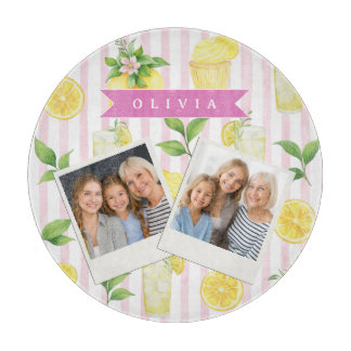Personalized Watercolor Lemonade Cupcake Stripe Schneidebrett