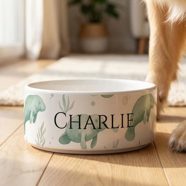 Personalized Watercolor Manatee Pet Bowl Napf (Personalized Watercolor Manatee Pet Bowl)
