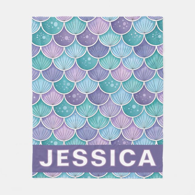 Personalized Watercolor Mermaid Scales Fleecedecke (Vorderseite)