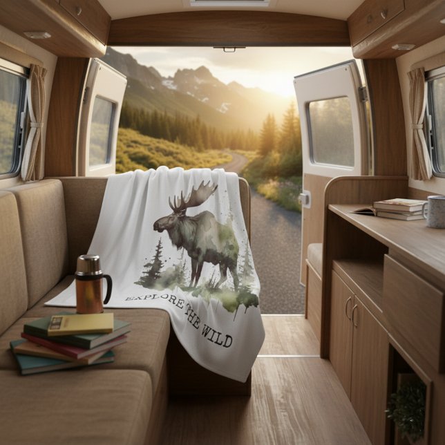 Personalized Watercolor Moose Travel Fleecedecke (Von Creator hochgeladen)