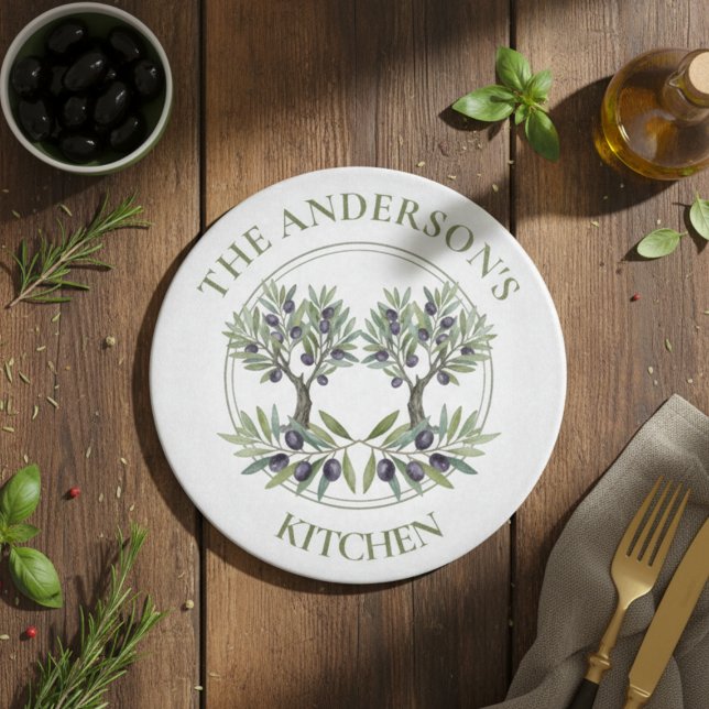 Personalized Watercolor Olive Tree Rustic Kitchen Schneidebrett (Von Creator hochgeladen)