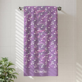 Personalized Watercolor Purple Music Note Badehandtuch