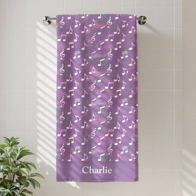 Personalized Watercolor Purple Music Note Badehandtuch (Von Creator hochgeladen)