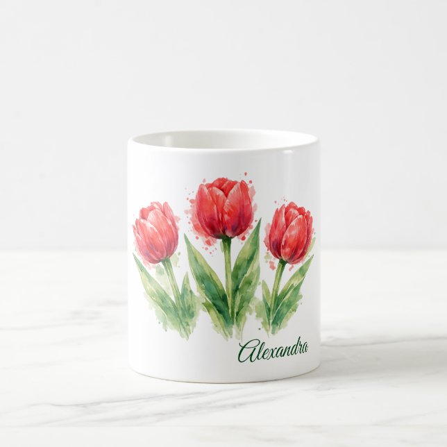 Personalized Watercolor Red Tulips  Kaffeetasse (Mittel)