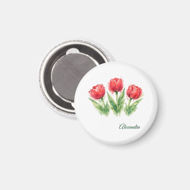 Personalized Watercolor Red Tulips Magnet (Vorderseite/Rückseite)