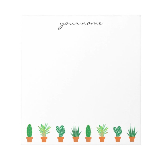 Personalized Watercolor Succulents Boho Notizblock (Vorderseite)