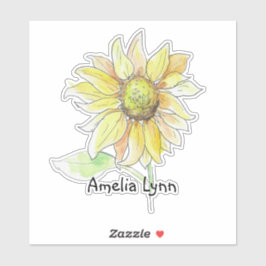 Personalized Watercolor Sunflower Aufkleber