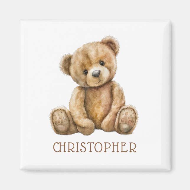 Personalized Watercolor Teddy Bear Name Magnet (Vorne)