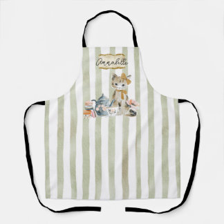 Personalized Watercolor Whimsical Cat Apron Schürze
