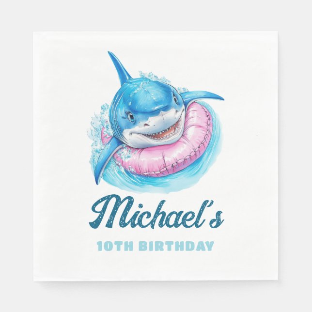 Personalized Waterpark Shark Pool Party Birthday Serviette (Vorderseite)