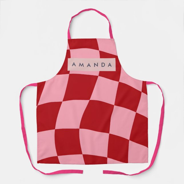 Personalized Wavy Red and Pink Checkered Schürze (Vorderseite)