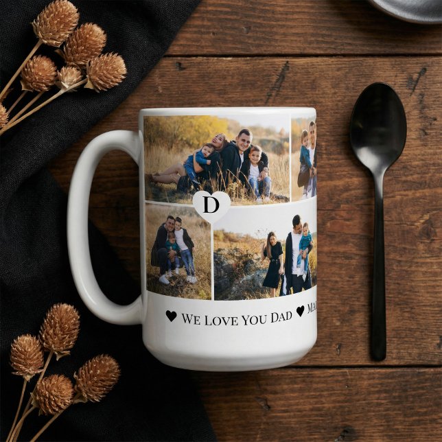 Personalized We Love You Dad Heart Photo Collage Kaffeetasse (Personalized We Love You Dad Heart Photo Collage Coffee Mug)