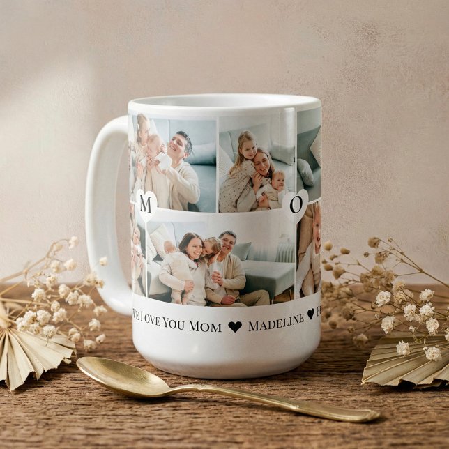 Personalized We Love You Mom Heart Photo Collage Kaffeetasse (Personalized We Love You Mom Heart Photo Collage Coffee Mug)