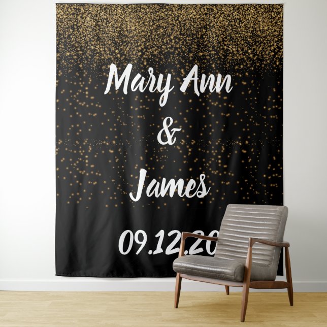 Personalized Wedding Backdrop Pink Gold Lights Wandteppich (Beispiel)