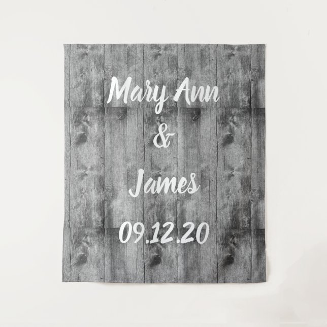 Personalized Wedding Backdrop Wood Background Wandteppich (Vorderseite)